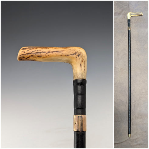 Antique British Gentleman's Antler L-Handle Walking Stick 86cm